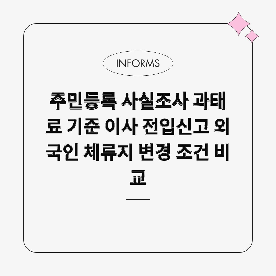 주민등록 사실조사 과태료 기준 이사 전입신고 외국인 체류지 변경 조건 비교 주민등록 사실조사 과태료 기준 이사 전입신고 외국인 체류지 변경 조건 비교